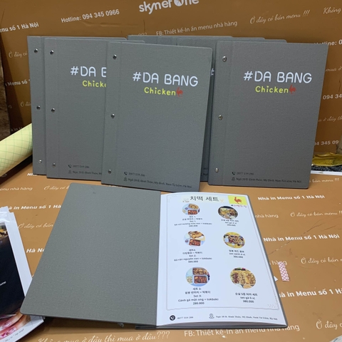 Menu bìa da ghi xám cho nhà hàng hàng Hàn Quốc - Da Bang Chicken
