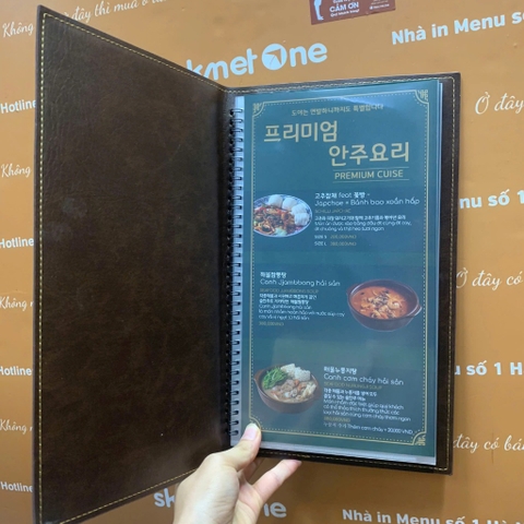 Menu bìa da nâu dành cho nhà hàng Hàn Quốc
