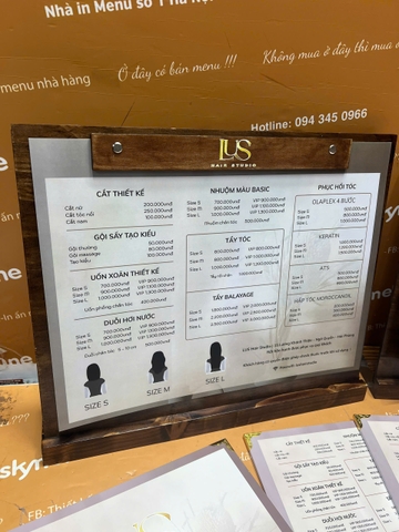 Combo Menu khung gỗ và menu cầm tay cho Hair Studio