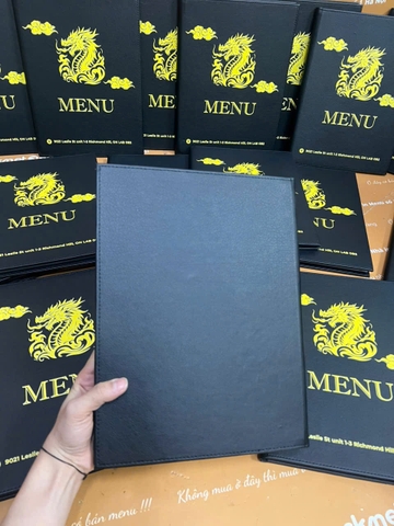 Menu bìa da đinh tán trong túi nilong in UV _ Thiết kế trong cầm tay _ Ngon Cornor
