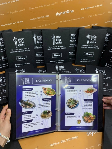 Menu bìa da gáy còng 4 trấu in UV bên trong túi nilong _ Mộc Kim Quán