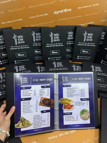 Menu bìa da gáy còng 4 trấu in UV bên trong túi nilong _ Mộc Kim Quán