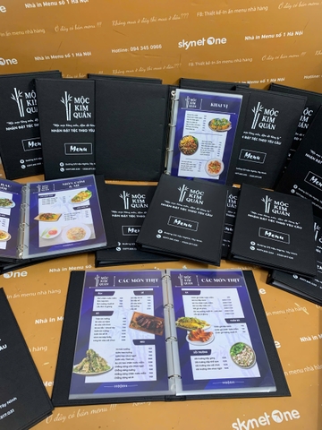 Menu bìa da gáy còng 4 trấu in UV bên trong túi nilong _ Mộc Kim Quán