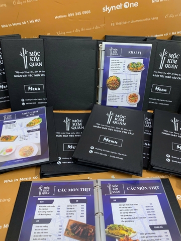 Menu bìa da gáy còng 4 trấu in UV bên trong túi nilong _ Mộc Kim Quán