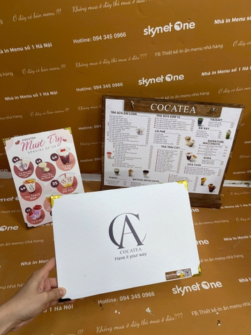 Ruột menu khung tranh + khung gỗ a3 + quầy a4 có chân + menu cầm tay a4 _ Cocatea
