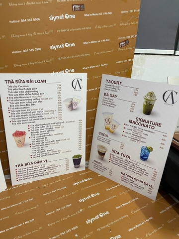 Ruột menu khung tranh + khung gỗ a3 + quầy a4 có chân + menu cầm tay a4 _ Cocatea