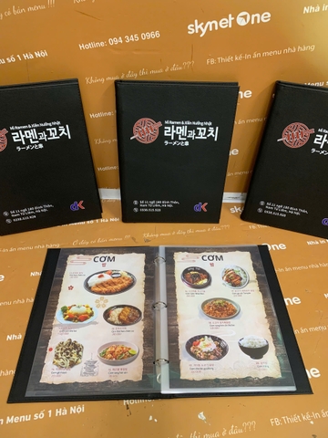 Menu bìa da đen gáy còng in UV _ Mỳ Reman Nhật