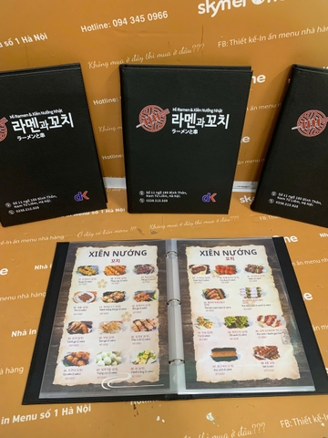 Menu bìa da đen gáy còng in UV _ Mỳ Reman Nhật