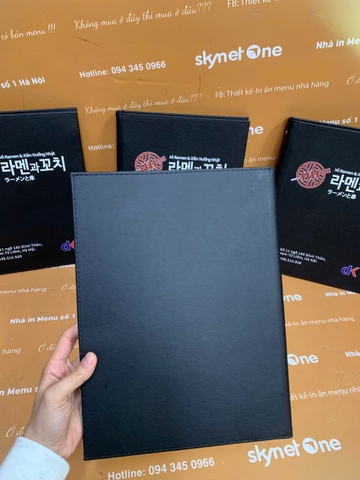 Menu bìa da đen gáy còng in UV _ Mỳ Reman Nhật