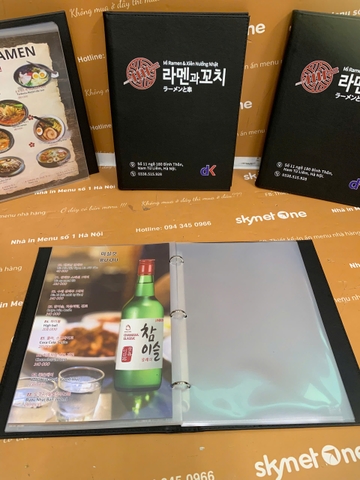 Menu bìa da đen gáy còng in UV _ Mỳ Reman Nhật