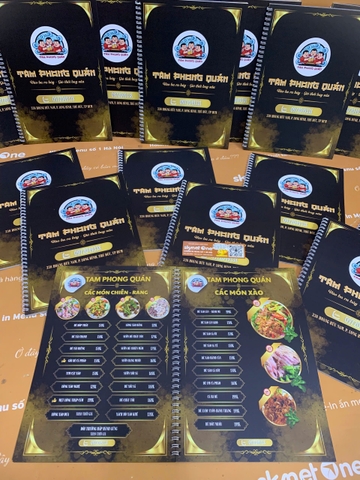 Menu giấy nhựa gáy xoắn _ Ẩm thực được chạm tới một cách tinh xảo_ Tam Phong Quán (quán nhậu)