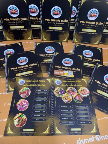 Menu giấy nhựa gáy xoắn _ Ẩm thực được chạm tới một cách tinh xảo_ Tam Phong Quán (quán nhậu)