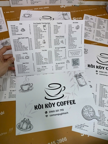 Menu cầm tay giấy nhựa 385 _ Nâng Tầm Trải nghiệm thực khách_ Tiệm Kòi Kòy