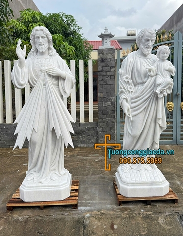 Tượng Thánh Giuse Bồng Chúa Và Chúa Thương Xót Đá Trắng Cao 2m