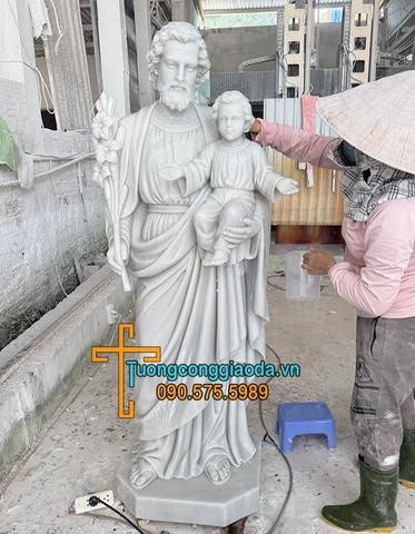 Tượng Thánh Giuse Bồng Chúa Đá Trắng Mịn Đẹp Cao 1m8
