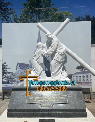 Bộ Tượng 14 Chặng Đàng Thánh Giá Đá Trắng Nguyên Khối