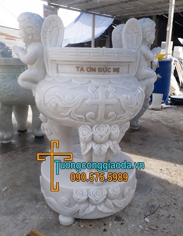 Lư Hương Công Giáo Bằng Đá Trắng Non Nước Đẹp