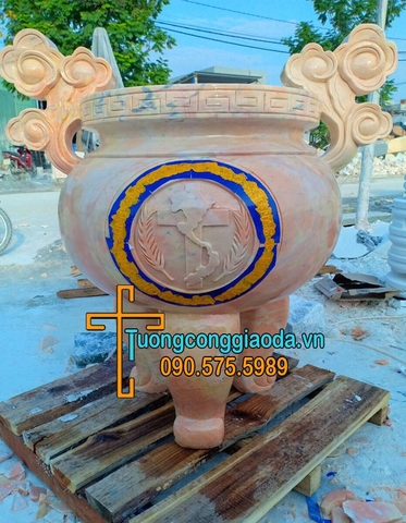 Lư Hương Công Giáo Đá Cẩm Thạch Vàng Đẹp