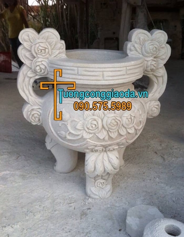 Lư Hương Công Giáo Đá Chạm Hoa Hồng Đẹp