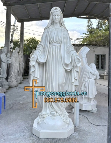 Tượng Đức Mẹ Ban Ơn Bằng Đá Cẩm Thạch Nguyên Khối Cao 3m