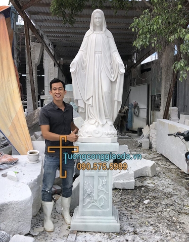 Tượng Ban Ơn Bằng Đá Trắng Cao 1m5 Đế Cao 1m Đẹp