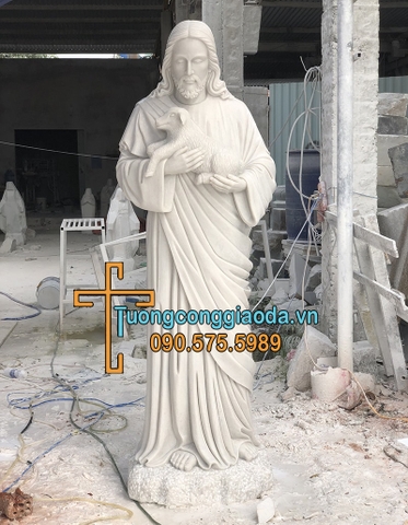 Tượng Chúa Giêsu Ôm Cừu Bằng Đá Trắng Đẹp Cao 2m