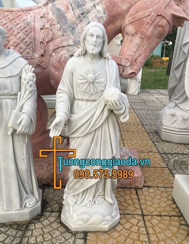 Tượng Chúa Thánh Tâm Bằng Đá Trắng Đẹp Cao 1m