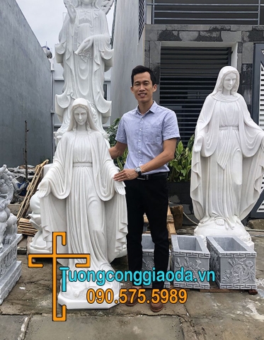 Tượng Đức Mẹ Ban Ơn Bằng Đá Trắng Đẹp Cao 1m5