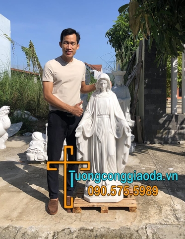 Tượng Đức Mẹ Ban Ơn Đá Cẩm Thạch Trắng Cao 1m2