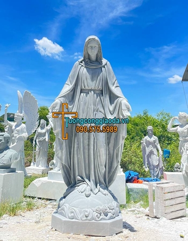 Tượng Đức Mẹ Ban Ơn Đá Cẩm Thạch Xám Đẹp
