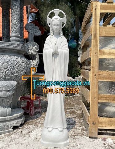 Tượng Đức Mẹ Chấp Tay Bằng Đá Trắng Đẹp