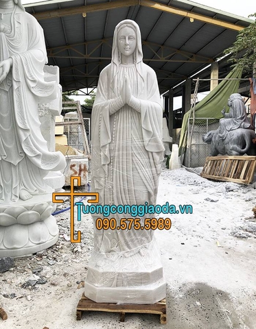 Tượng Đức Mẹ Lộ Đức Đá Cẩm Thạch Trắng Đẹp