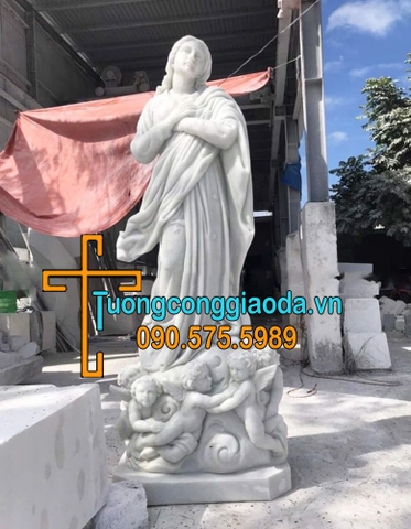 Tượng Đức Mẹ Vô Nhiễm Nguyên Tội Bằng Đá Trắng Đẹp Nhất