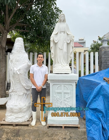 Tượng Mẹ Ban Ơn Đá Trắng Đẹp Cao 1m5 Kèm Đế 1m