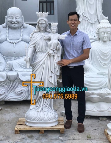 Tượng Mẹ Maria Bồng Chúa Hài Đồng Bằng Đá Đẹp Cao 1m6