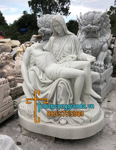 Tượng Mẹ Sầu Bi Đá Trắng Nguyên Khối Đẹp Cao 1m2