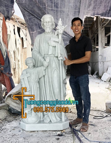 Tượng Thánh Giuse Dắt Tay Chúa Giesu Bằng Đá Cẩm Thạch Đẹp