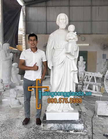 Tượng Thánh Giuse Bồng Chúa Giesu Đá Cẩm Thạch Trắng Cao 2m