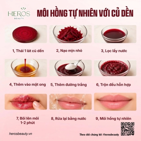 9 Bước để có môi hồng tự nhiên với củ dền đỏ
