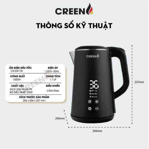 Ấm Điện Siêu Tốc Creen CR-SW17B