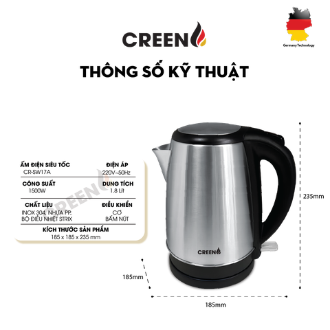 Ấm Điện Siêu Tốc Creen CR-SW18A
