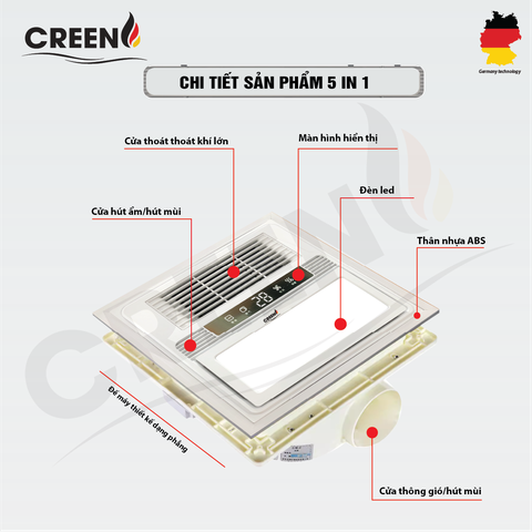 Quạt sưởi nhà tắm thông minh CREEN CR-SMH636 Plus