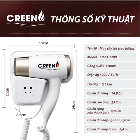 Máy sấy tóc gắn tường CREEN CR-ST1200