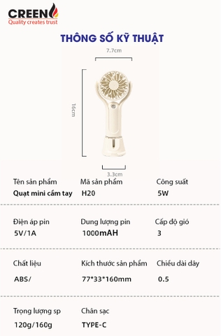 Quạt tích điện phun sương cầm tay Creen CR-H20
