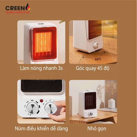 Máy sưởi gốm để bàn PTC cao cấp CREEN CR-H15C