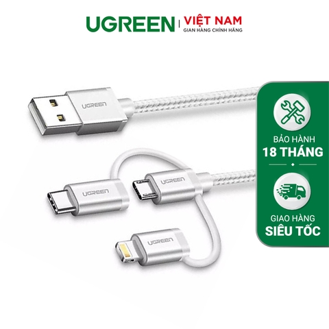 USB 2.0 to Micro USB+Lightning+Type C (3 in 1) Data Cable with Braid 1M 50202
