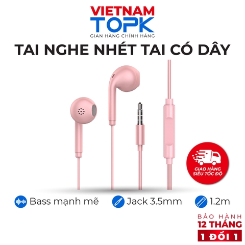 Tai nghe nhét tai có dây TOPK F17 Chân cắm 3.5 Chất liệu TPE dài 1.2m Hàng chính hãng Bảo hành 12 tháng 1 đổi 1