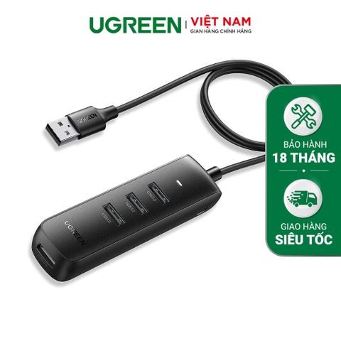 UGREEN USB 2.0 to 3×USB 2.0+RJ45 (100Mbps) Ethernet Adapter (Black) 20984