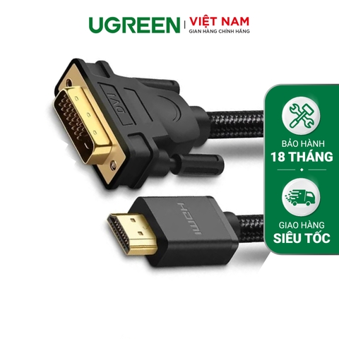 UGREEN HDMI to DVI Cable with Braid 1m (Black) HD133 50749