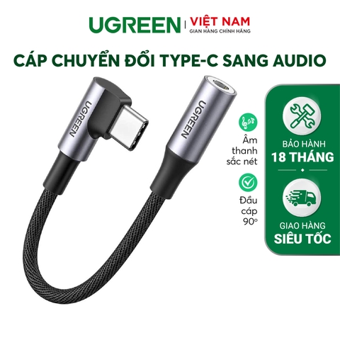 Ugreen Type-C to 3.5mm Female Elbow Audio Adapter Cable Aluminum Case Gray 10CM AV167 80723